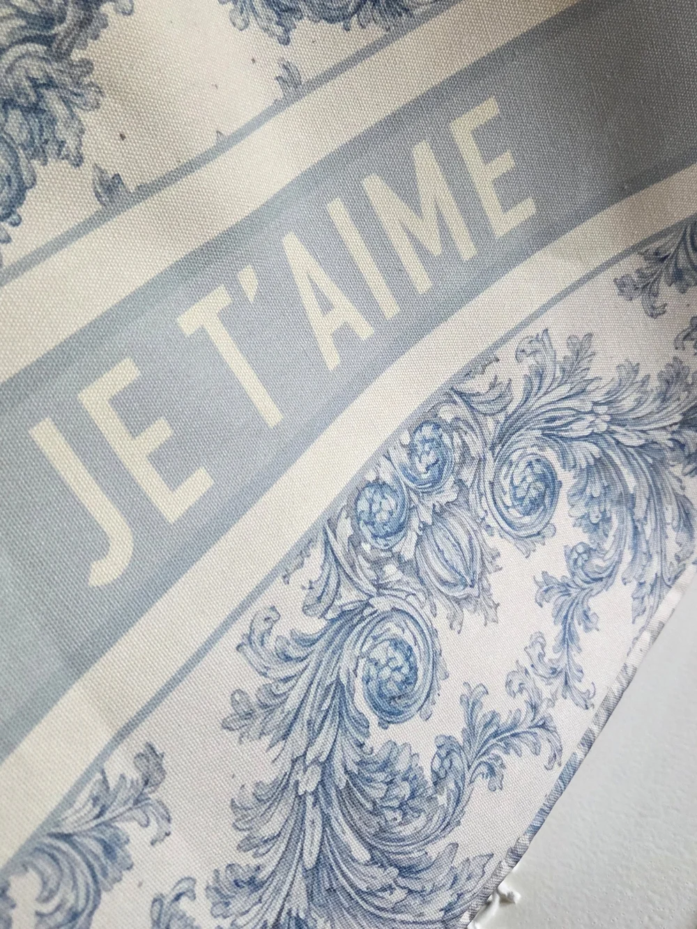 Je T'aime Blue Scroll Print Tote Bag